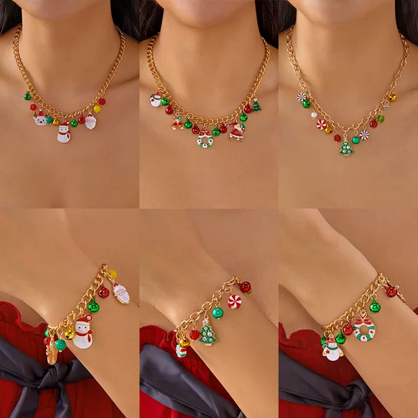 Cross-Border European and American Christmas Chain Bracelet Party Holiday Gift Accessories Snowman Elk Christmas Tree Pendant Bracelet