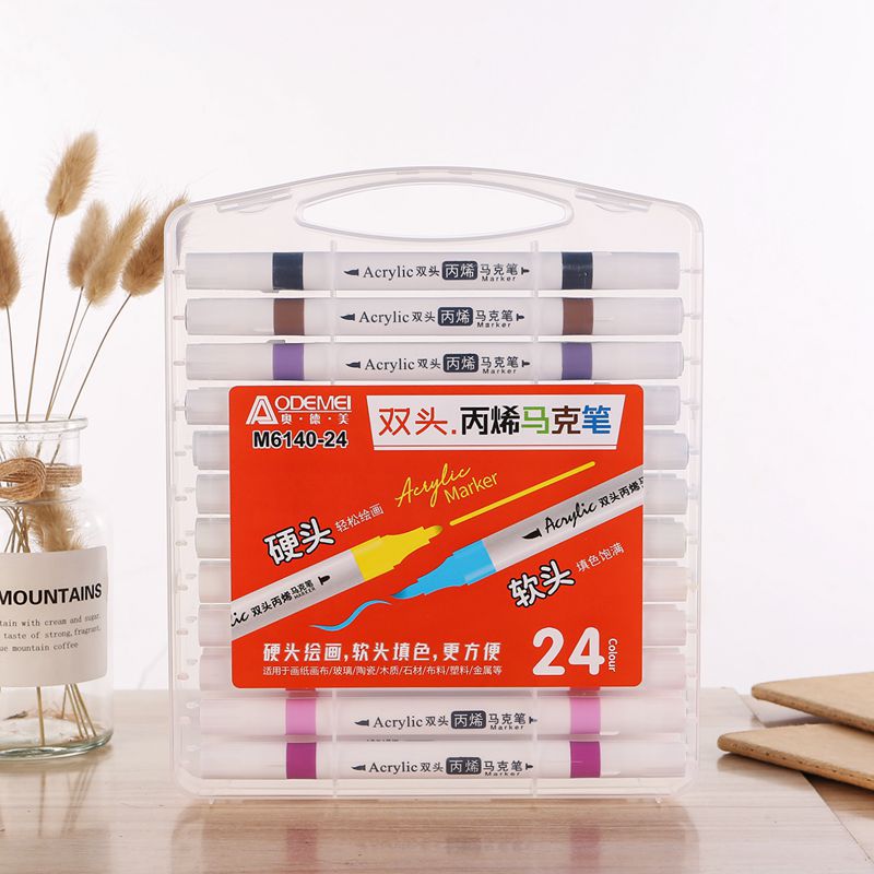 24 Color Double Head Acrylic Marker Pen Color Filling Painting Student Art Hand Account Color Children's Supplies Gift