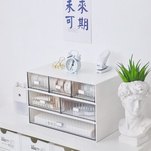 Striped Drawer-style Storage Box Plastic Desk Cosmetic Organizer Free Combination Multi-layer Stackable Jewelry Box
