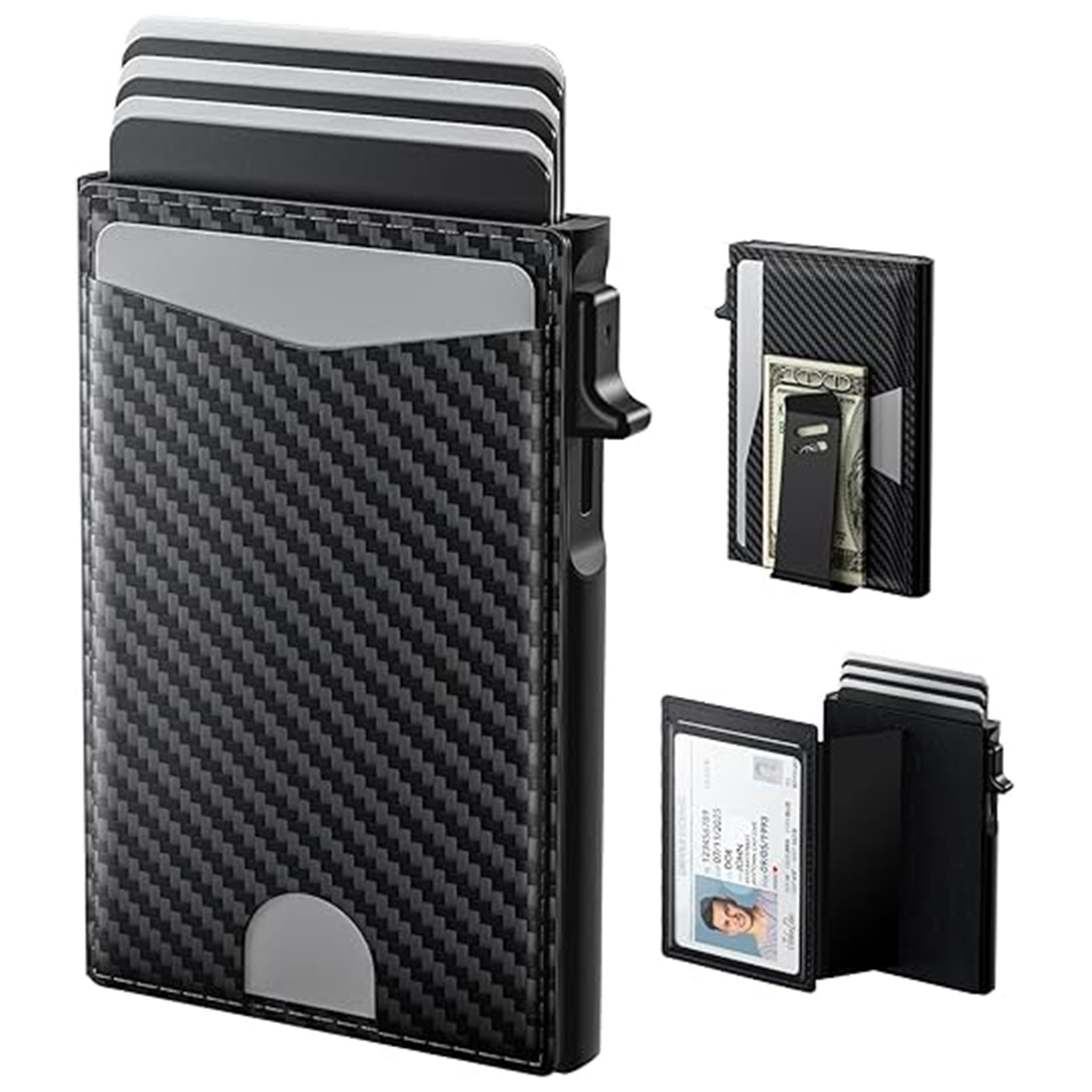 Amazon mini lado empuje caja de tarjetas de aleación de aluminio RFID blindaje multifunción cartera con cartera de negocios cartera de hombre