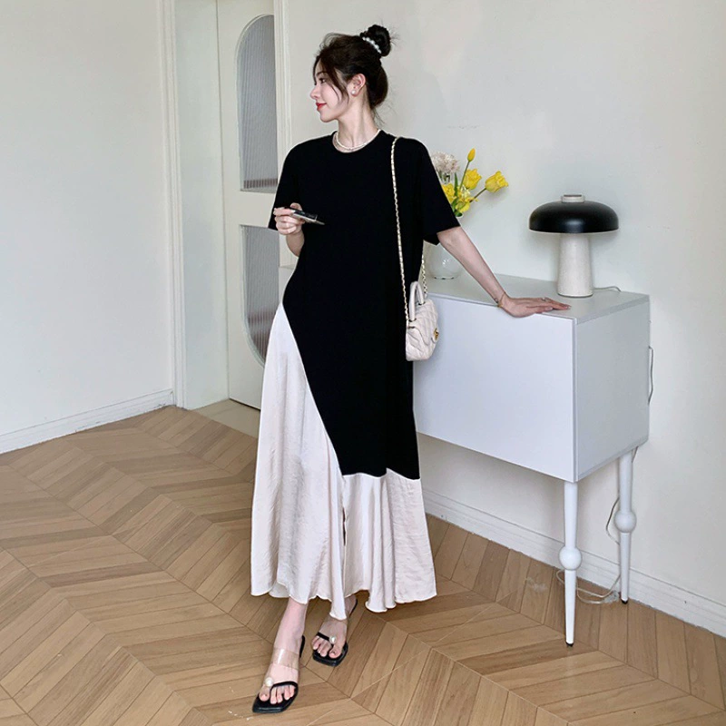 Новинка 2023 года, летнее длинное женское свободное и тонкое платье больших размеров 80kg, хлопковое атласное платье с короткими рукавами толщиной ММ