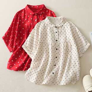 2025 New Summer Style Niche Retro Polka Dot Doll Collar Shirt