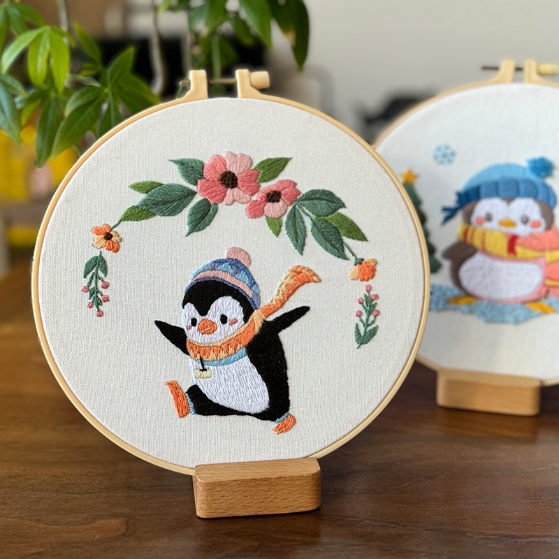 Pequeño pingüino lindo cuelga pintura bordado a mano Lu DIY material paquete de bordado cruzado simple pintura de niños pingüino gordo