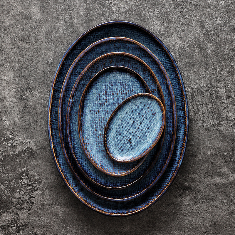 Transfronterizos de tela de cerámica azul Dan Plate de platos creativos de comida occidental platos de filete platos de ensalada de frutas platos cubiertos