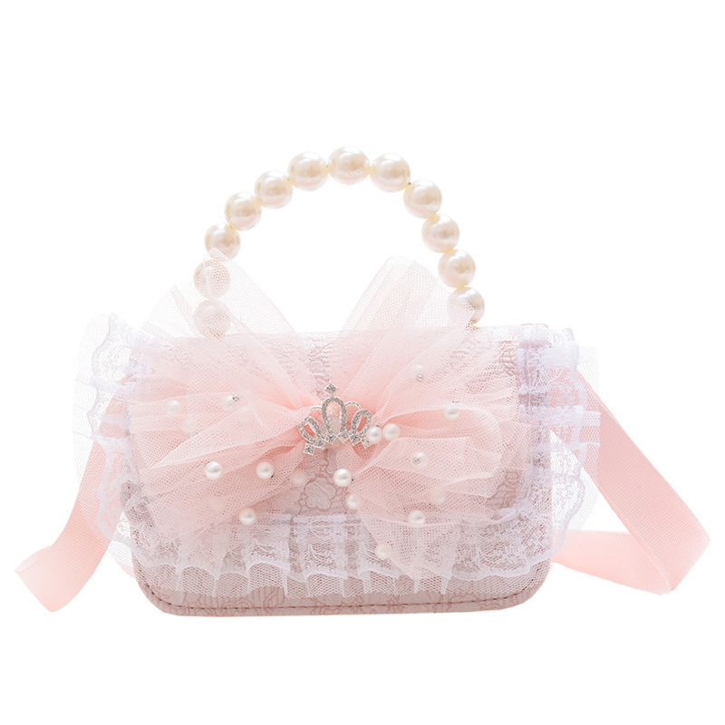 2022 nuevo bolso de los niños lindos niñas de moda occidental princesa mini bolso de hombro de encaje bolso de la perla