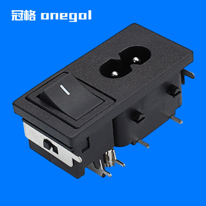 二合一八字插座带开关横向二合一AC电源插座C8二合一带铁夹PC脚