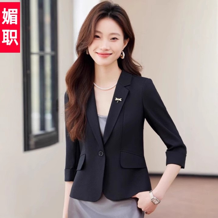 小个子短款西装外套女士休闲高级感2025夏季七分袖气质薄款小西服