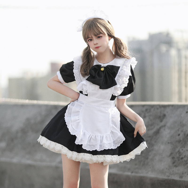 日本のかわいいロリータのウサギの女のコスプレの黒い白い女中のメイドの服のlolitaのワンピース|undefined
