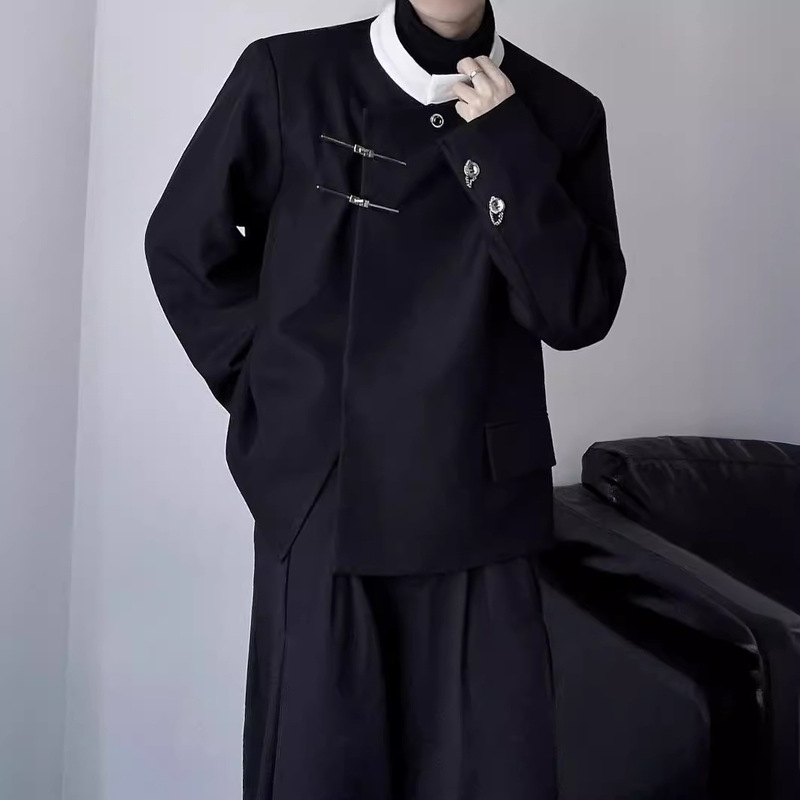 New Chinese Style Collar Shoulder Pad Suit Jacket Autumn Men's and Women's Trendy Niche Design Sense Metal Buckle Casual Couple Suit New Chinese Style Collar Shoulder Pad Suit Jacket Autumn Men's and Women's Trendy Niche Design Sense Metal Buckle Casual Couple Suit