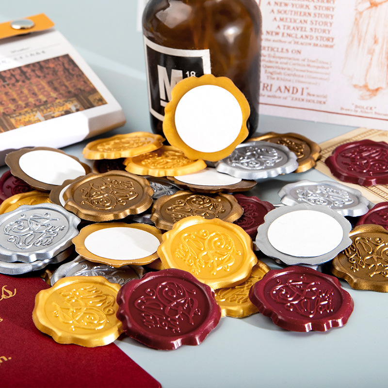 Bronce estereoscópico pegatinas de sello de pintura autoadhesiva relieve retro personalidad creativa DIY decoración carta de amor pegatinas de sello