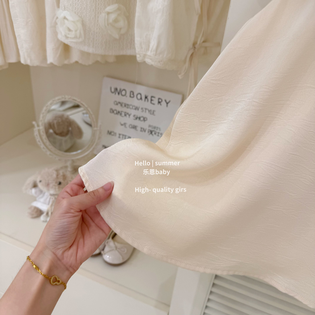 [Ropa para niños Le En] Vestido beige de verano para niñas de alta calidad original Vestido de moda occidental Vestido chaleco