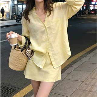慵懒松弛感春季套装女2026新款v领衬衫+短裙淡人高知穿搭一整套薄