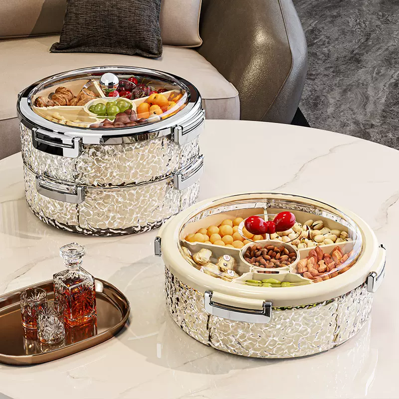 批发新年果盘高颜值多层分格客厅茶几家用水果零食干果糖果收纳盒