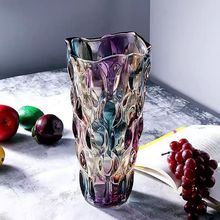 欧式现代彩色玻璃花瓶水养玫瑰百合插花摆件家用客厅水晶鲜花花瓶