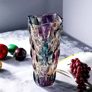 欧式现代彩色玻璃花瓶水养玫瑰百合插花摆件家用客厅水晶鲜花花瓶