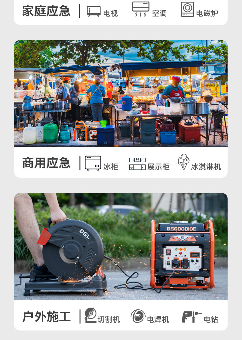 Aerospace Bama 5kw variable Frequency Gasoline Generator 220v Household Small 5kw Outdoor Stall Construction Site Portable