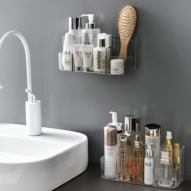 Caja de almacenamiento de cosméticos de escritorio productos para el cuidado de la piel rack de almacenamiento baño libre de perforación caja colgante de pared compartimento caja de lápiz labial transparente