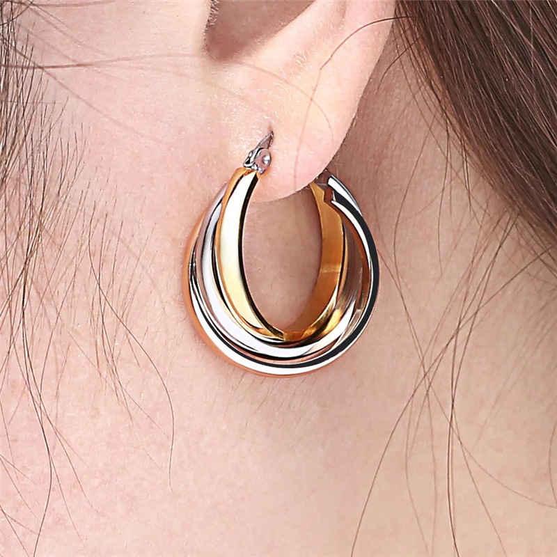 9g Weight Earrings Classification Street Occasion Stainless Steel Material Geometric, Circle Pattern Women'S Gender Round, Ellipse Design Simple Style Style Gold, Silver Color Simple Style Geometric Circle Stainless Steel Round Ellipse Earrings 2