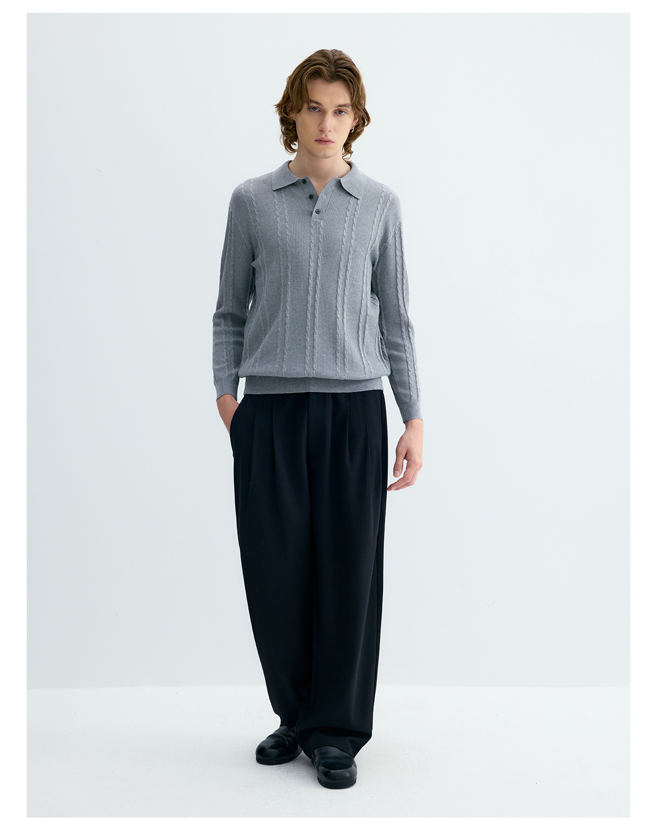 UNF Cable-Knit Jacquard Polo Shirt