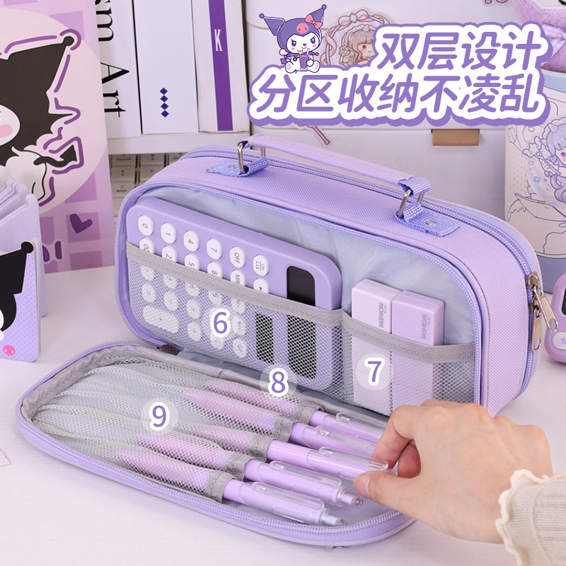 Bolsa de bolígrafo de macarón de gran capacidad multicapa dividida caja de papelería de estudiantes de secundaria secundaria portátil bolsas de bolígrafo de doble capa simples y resistentes a la suciedad