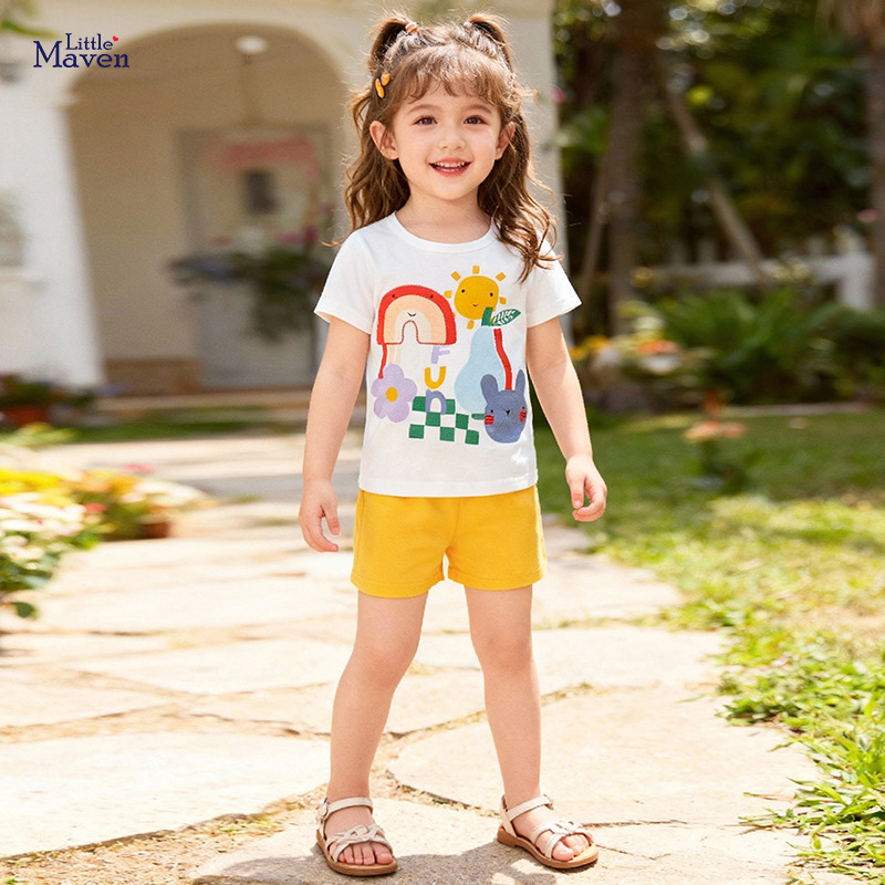 Little Maven European and American Summer Girls' Suits T-Shirt Shorts Cartoon Kidsren's Suits Export Kidsren's Clothing Wholesale
