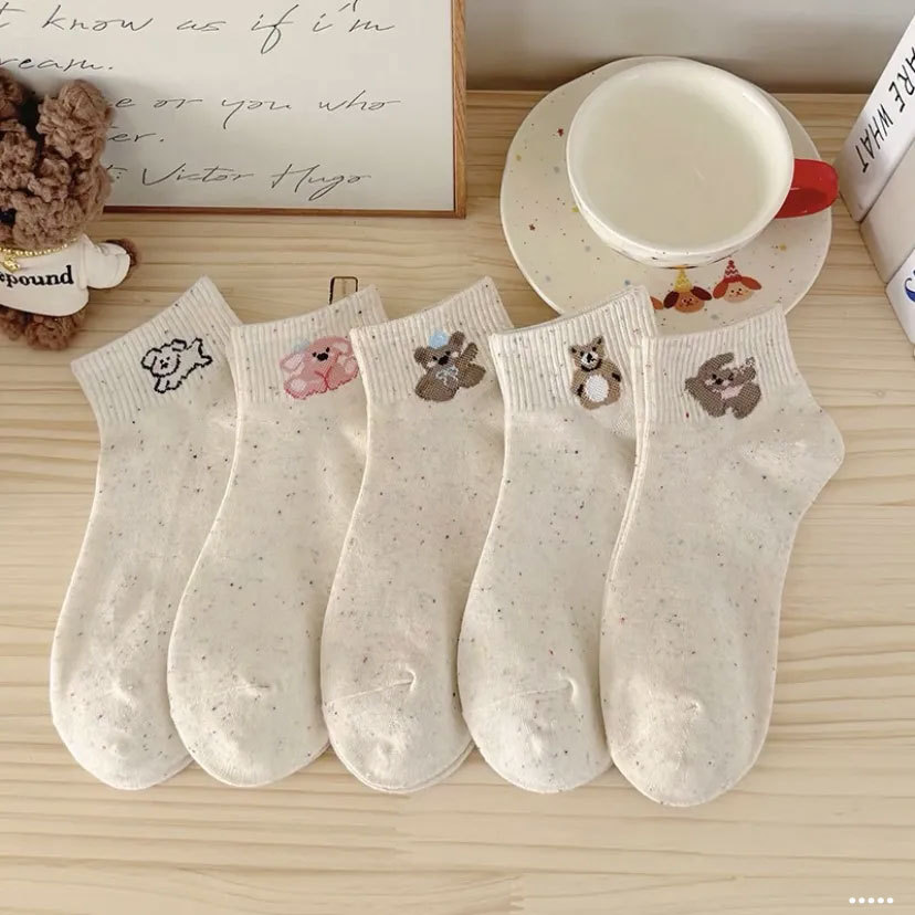 Cute Cartoon Socks for Women, Korean Style High-Looking Students, Versatile Boat Socks, Autumn, Winter and Summer Breathable and Deodorant Short Socks