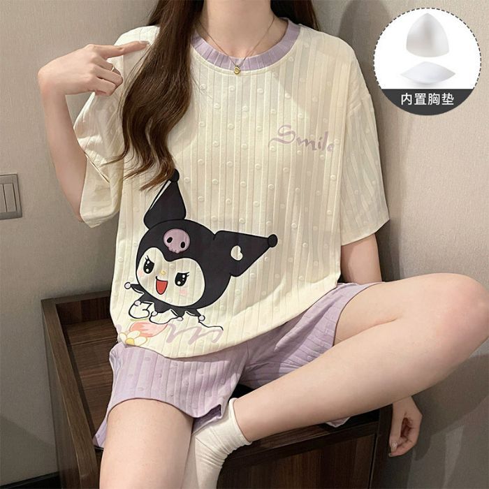 Transfronterizo mayorista con cojín de pecho pijama de verano de dibujos animados dulce estudiante manga corta suit suelto se puede usar ropa de hogar