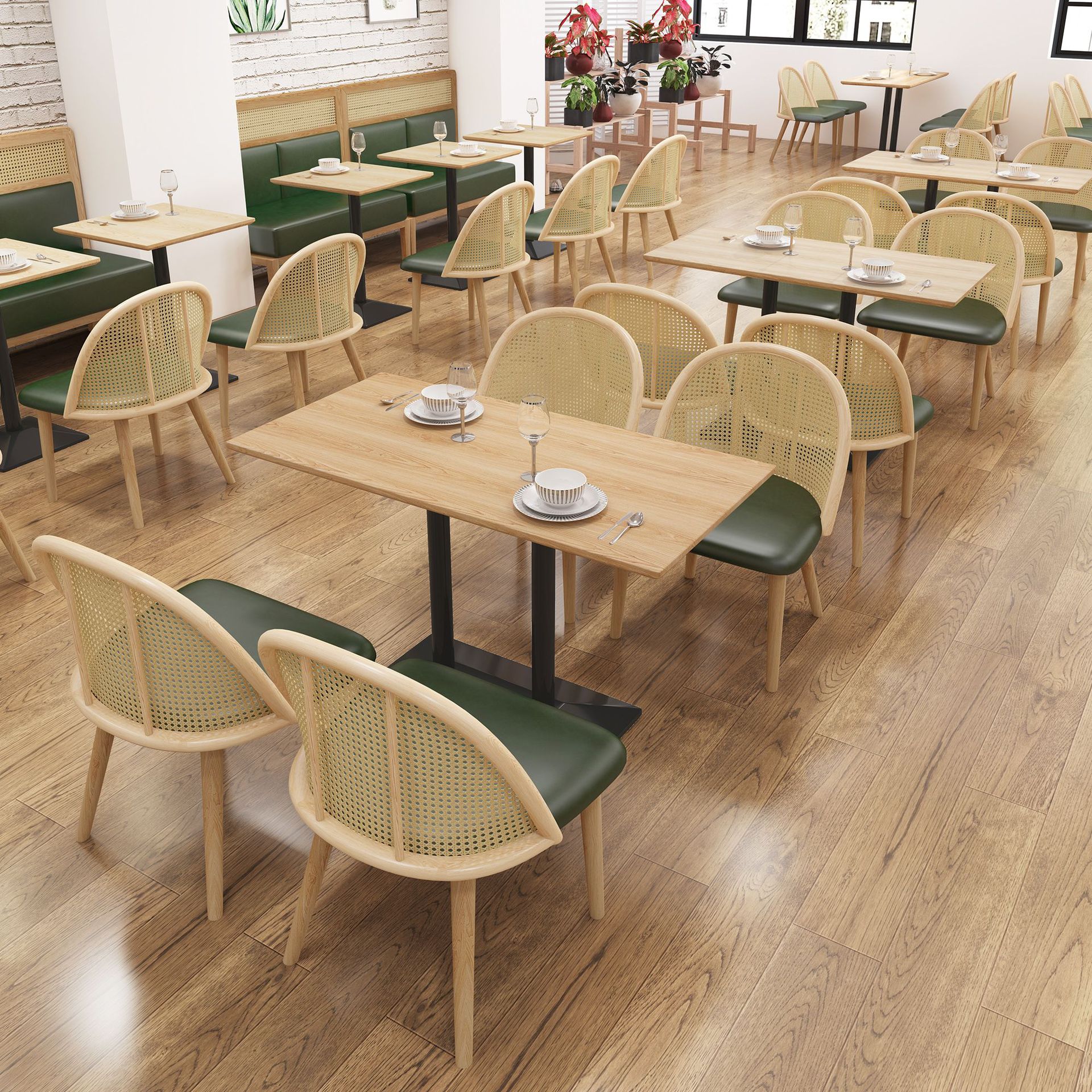 Sofá de asiento de tarjeta de ratán de madera maciza comercial nuevo estilo chino mesa y silla restaurante cafetería leche tienda de té mesa de comedor y silla combinación