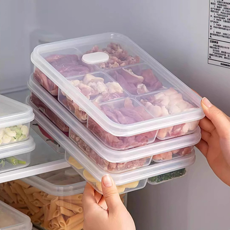 冰箱六格分格盒子收纳盒冻肉冷冻收纳盒专用小号保鲜盒食品分装盒|undefined