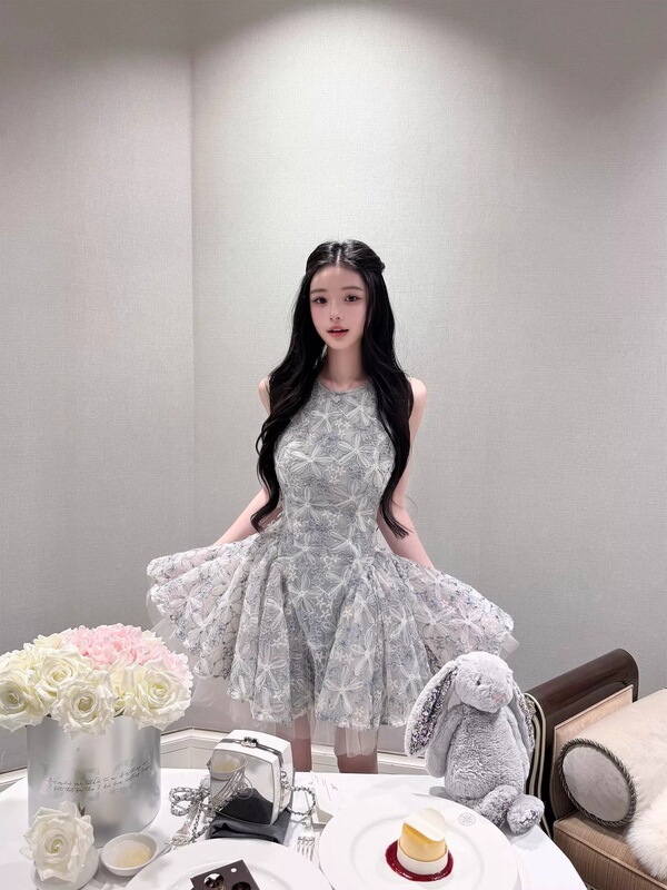 Strappy Dress for Women, Petite Socialite Style, Birthday Party Mini Dress, Heavily Embellished Lace Princess Dress Strappy Dress for Women, Petite Socialite Style, Birthday Party Mini Dress, Heavily Embellished Lace Princess Dress