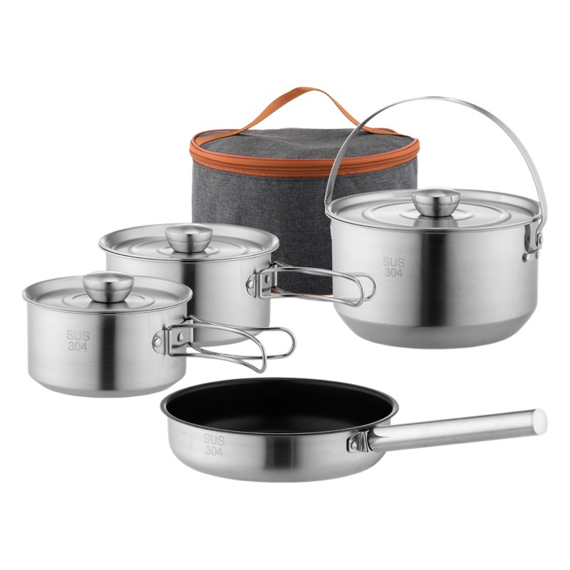 Utensilios de cocina plegables de acero inoxidable 304 para exteriores, juego de anidación, camping, picnic, decocción, olla al aire libre integrada, suministros portátiles