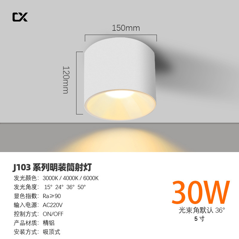 明装筒灯深杯防眩光圆形免开孔吸顶高空工程天棚30W50W明装射灯|undefined