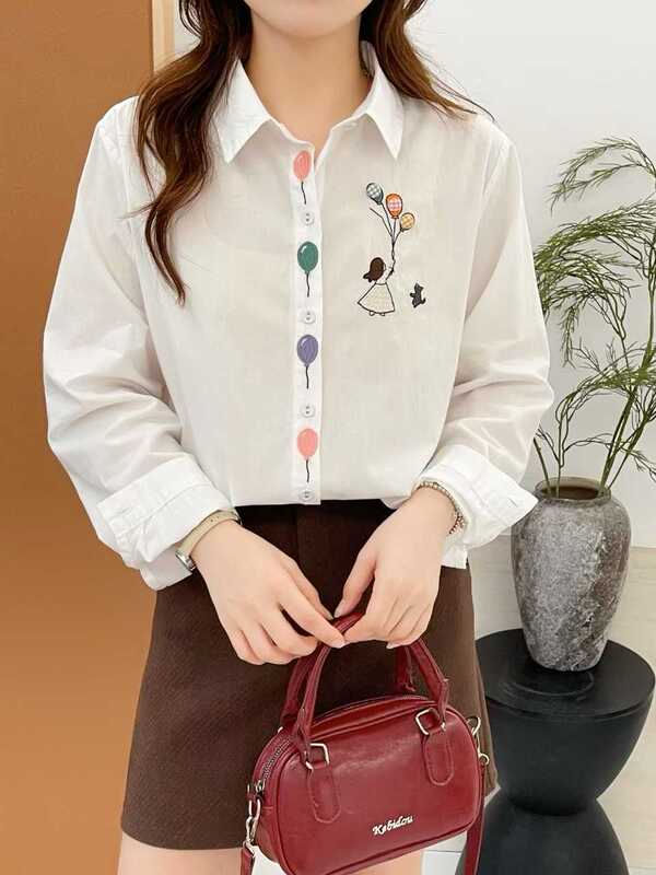 Floral Mori-Style Sweet Balloon Embroidery Striped Shirt 2026 Spring New Loose Shirt Slimming Top 51 Floral Mori-Style Sweet Balloon Embroidery Striped Shirt 2026 Spring New Loose Shirt Slimming Top 51