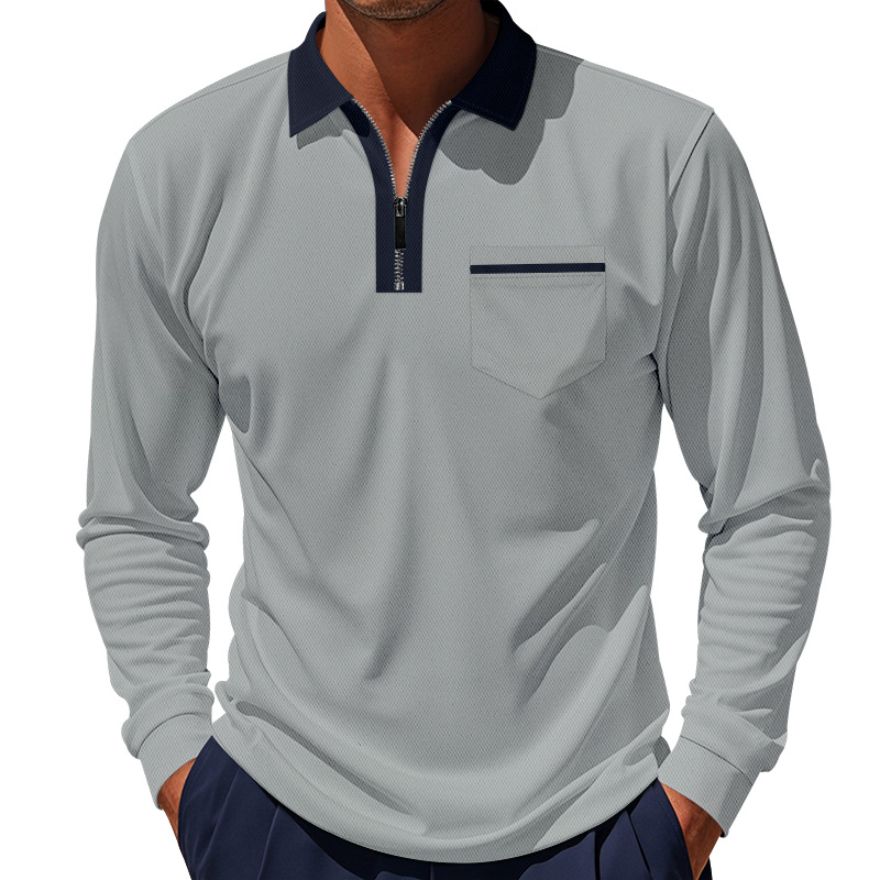 Camiseta Polo de Manga Larga para Hombre, Estilo Americano, Otoño-Invierno, Cuello con Media Cremallera, Ajustada, Camiseta Interior para Hombre
