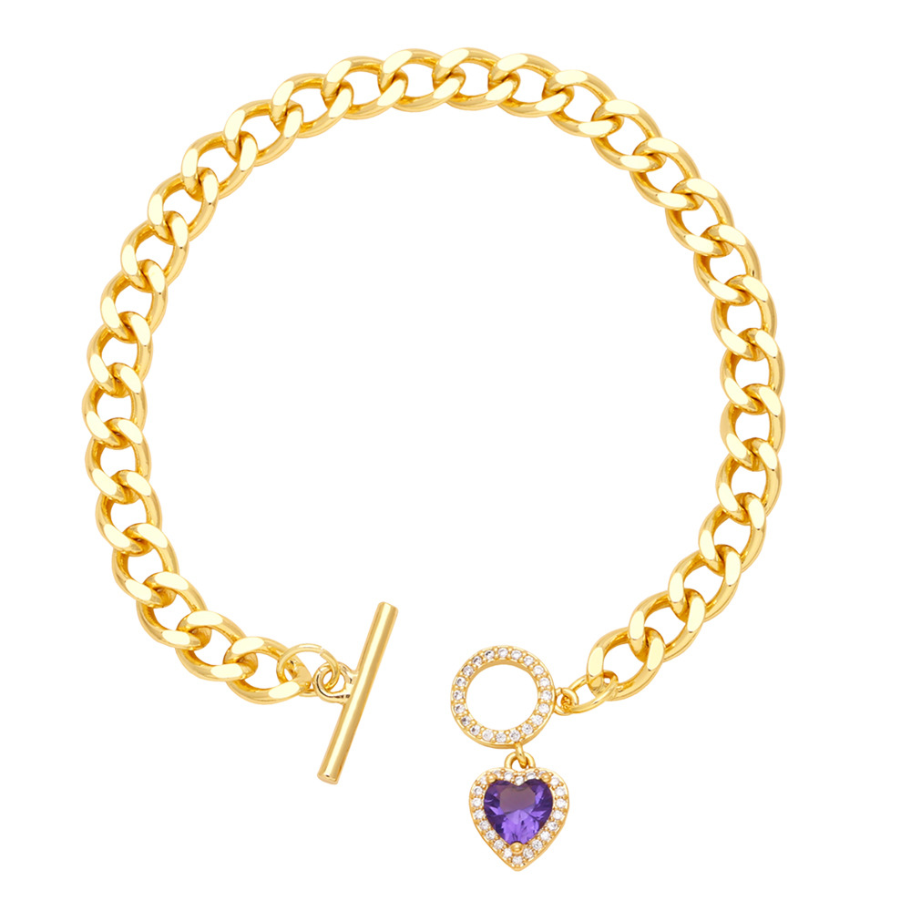 Fashion Heart Shape Copper Plating Inlay Zircon Bracelets 1 Piece