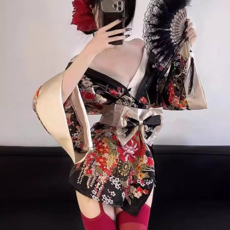 Japanese-Style Kimono Sexy Nightdress Cute Thin Cardigan Bathrobe Waist-Slimming Bowknot Nightdress Set with a High-End Feel