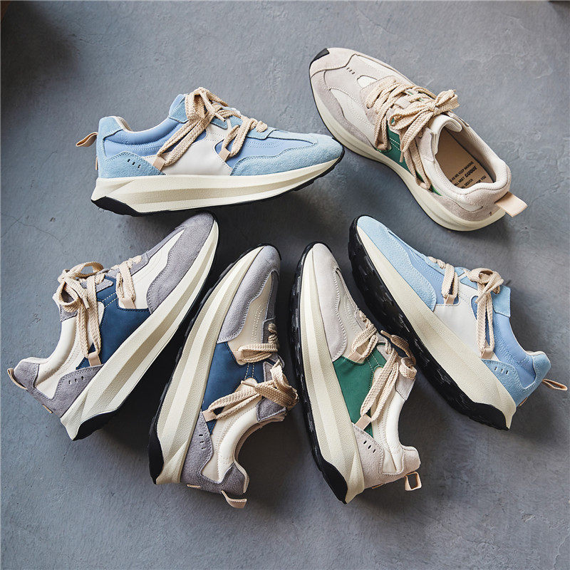 Giày sneaker nam phối màu , nhẹ thoáng khí, đế bệt — màu xanh, màu xám