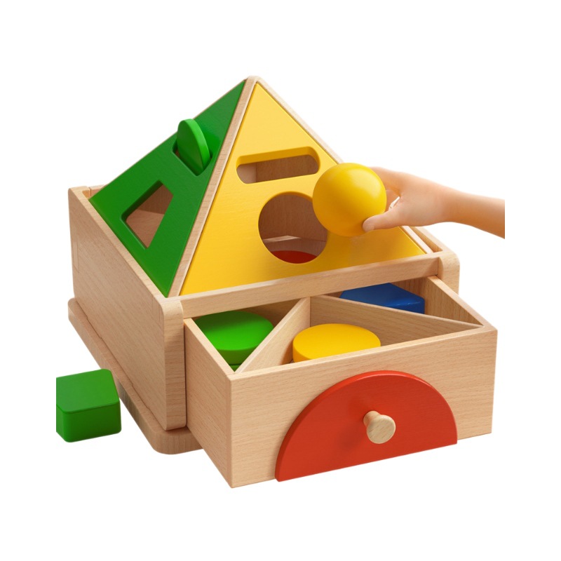 Montessori Color Recognition Classification for 1-2 Year Old Babies, Shape Coin Box, Children's Building Blocks, Matching Early Education Geometric Puzzle