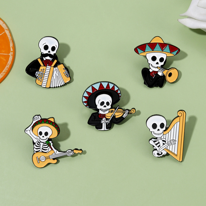 Retro Guitar Skull Alloy Stoving Varnish Unisex Brooches display picture 3