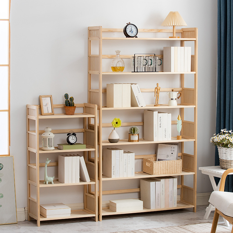 Madera maciza estantería pared pantalla piso almacenamiento rack hogar niños estantería sala de estar multi-capa simple armario