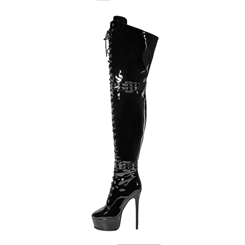 European and American Style Waterproof Platform High-Heeled Boots with Belt Buckle, Sky-High Thigh Boots, Large Sizes 35-48, Thick Sole European and American Style Waterproof Platform High-Heeled Boots with Belt Buckle, Sky-High Thigh Boots, Large Sizes 35-48, Thick Sole