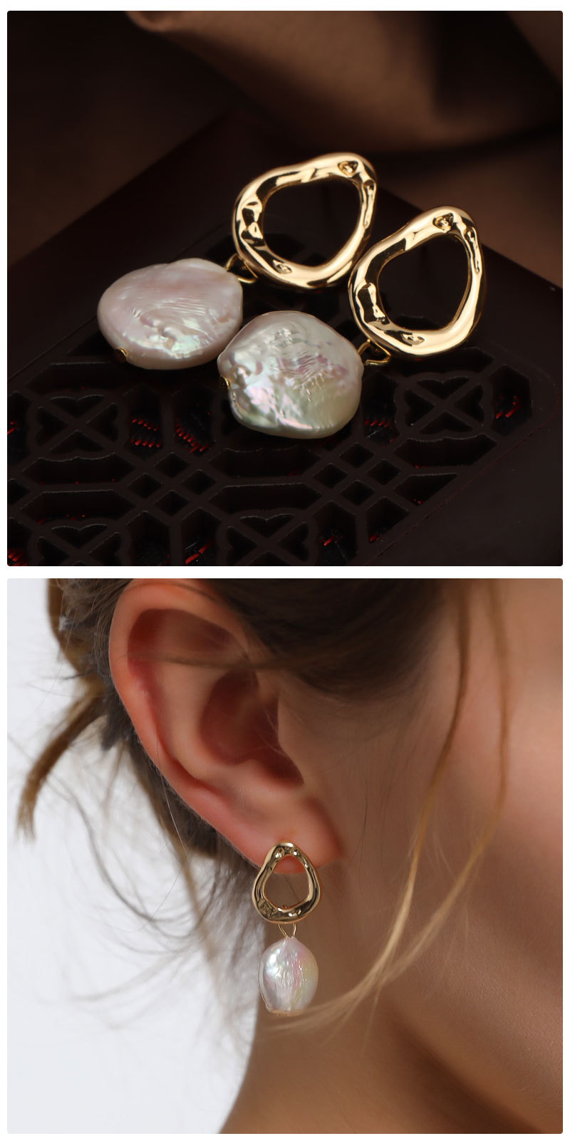 Round Pattern Women'S Gender 1 Pair 18K Gold Plated Freshwater Pearl Round Earrings