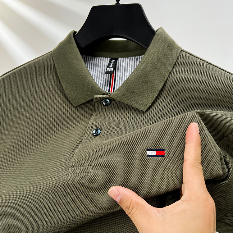 Cross-Border Cotton Summer Men's Polo Shirt, Fashionable Lapel Solid Color T-Shirt for Young and Middle-Aged Men, Short-Sleeved Top for Middle-Aged Men