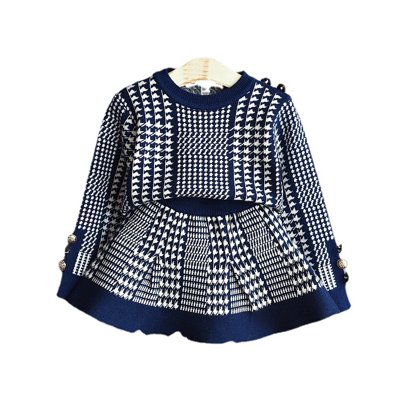 Girls sweater 2021 new sweater suit skirt Korean version foreign style fashionable spring clothes children's two-piece set