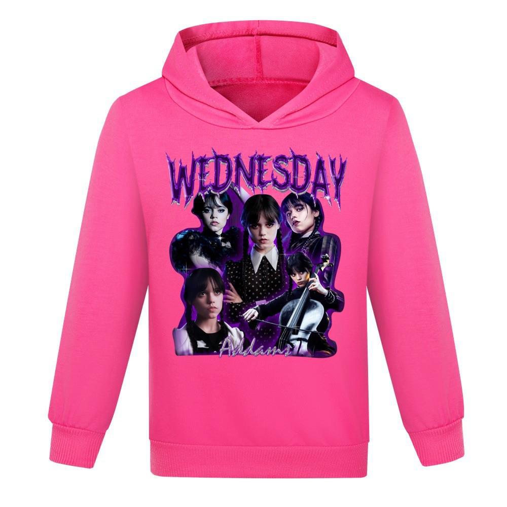 Pull à Capuche Mercredi Addams Pour Enfants – 100 % Coton, Coupe Régulière – Tailles 120 à 170, Idéal Pour Les Fans