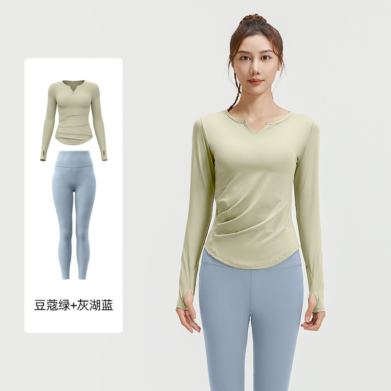 Juyi Tang nuevo conjunto básico de cuello en v elástico fitness running biking running sports suit