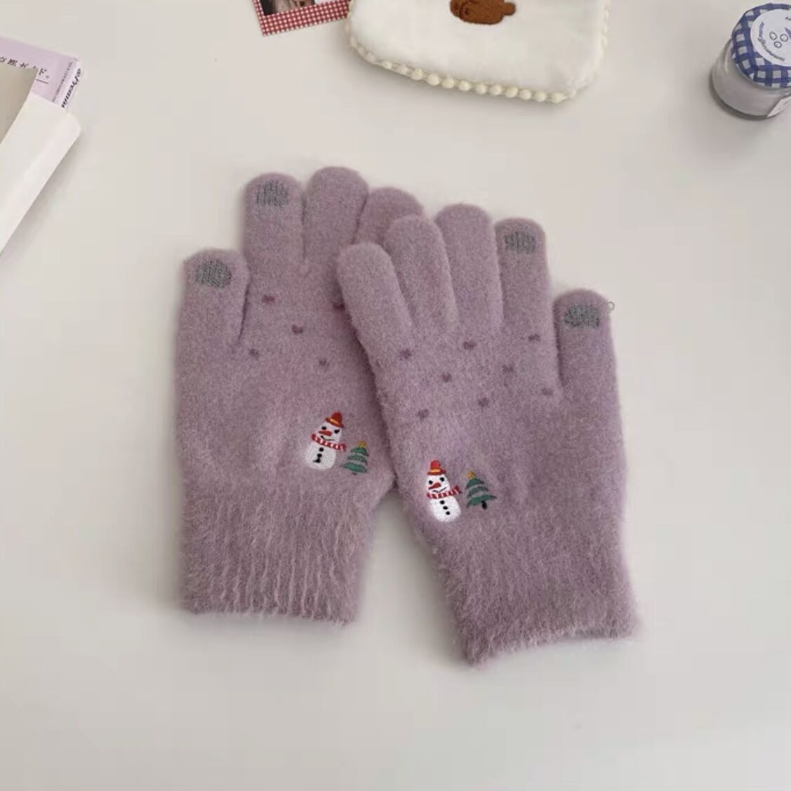 Estudiante a prueba de frío lana de punto a caballo cinco dedos Pantalla táctil de dibujos animados guantes calientes de invierno femenino engrosada linda pareja