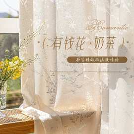 月枝影奶油法式纱帘透光不透人阳台白色窗纱客厅窗帘蕾丝纱田园风