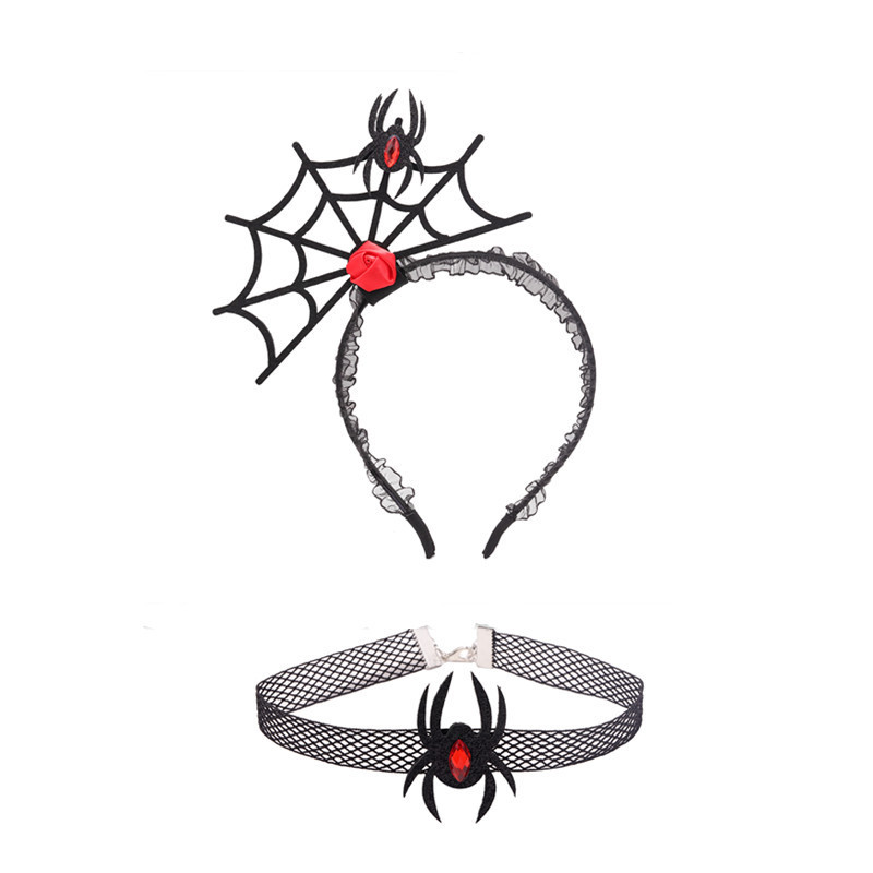 Tren transfronterizo de Halloween terror araña diadema traje de collar araña diadema horquilla decoración de ambiente de fiesta accesorios para el cabello