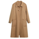 2025秋冬新款双面绵羊毛大衣显瘦气质百搭红色长款外套POLO领开衫，女装毛呢外套，妃慕昵服饰